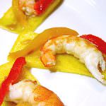 Crostoni di polenta con gamberi