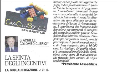 Agevolazioni manutenzioni edilizie – “La spinta degli incentivi” IL GIORNO 4 ottobre 2014