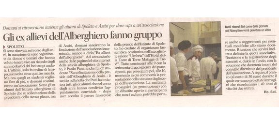 Istituti alberghieri di Spoleto e Assisi: Nasce l'Associazione ex allievi dell'alberghiero