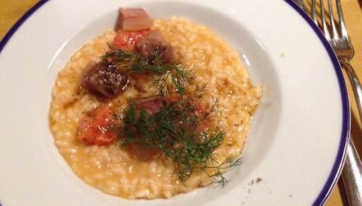 Risotto ai gamberi rossi di Mazara, anice, lime e testina di vitello