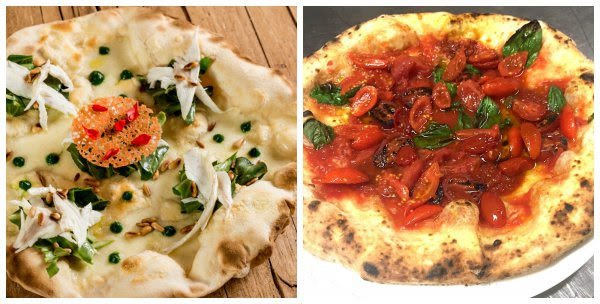 La pizza Stelle di seta di Lovatel, a sinistra, e quella ai pomodori dei fratelli Salvo, a destra