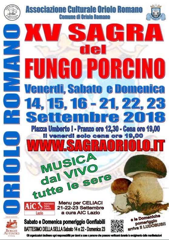 Oriolo Romano in festa dal 14 al 23 settembre per la Sagra del fungo porcino anima