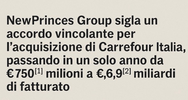 Carrefour Italia – NewPrinces: comunicato ufficiale Rothschild & Co, advisor finanziario dell’operazione